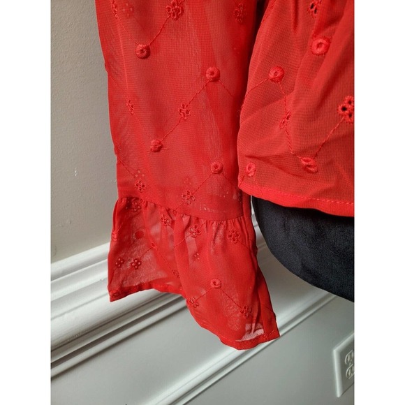 Soho New York & Company Women Red Polyester V-Neck Long Sleeve Top Blouse Small - Picture 4 of 11